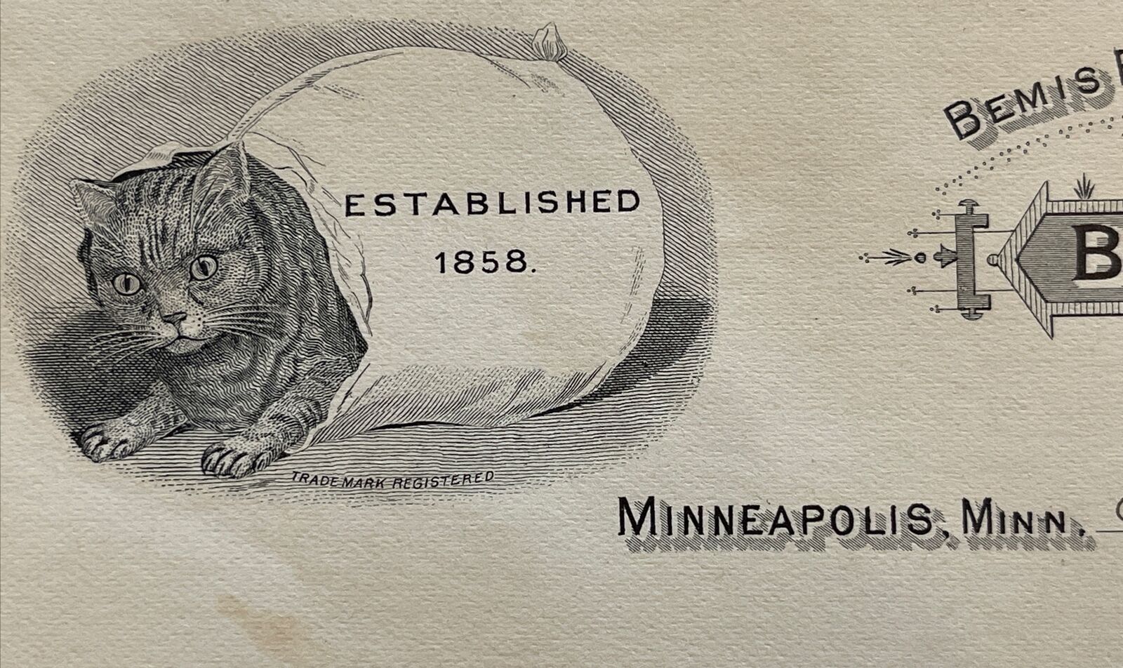1894 Original Bemis Brothers Bag Company Minneapolis MN Letterhead  Cat Graphic
