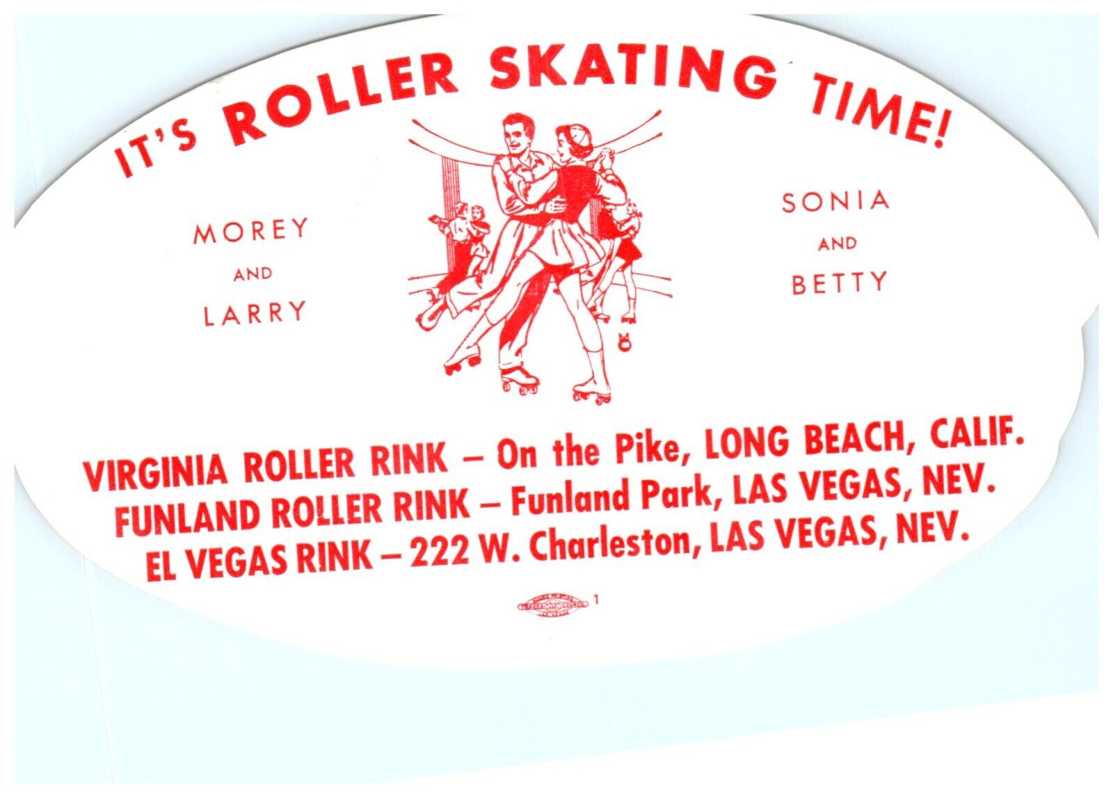 Original 1940s Roller Skating Rink Sticker Long Beach CA Las Vegas NV s23