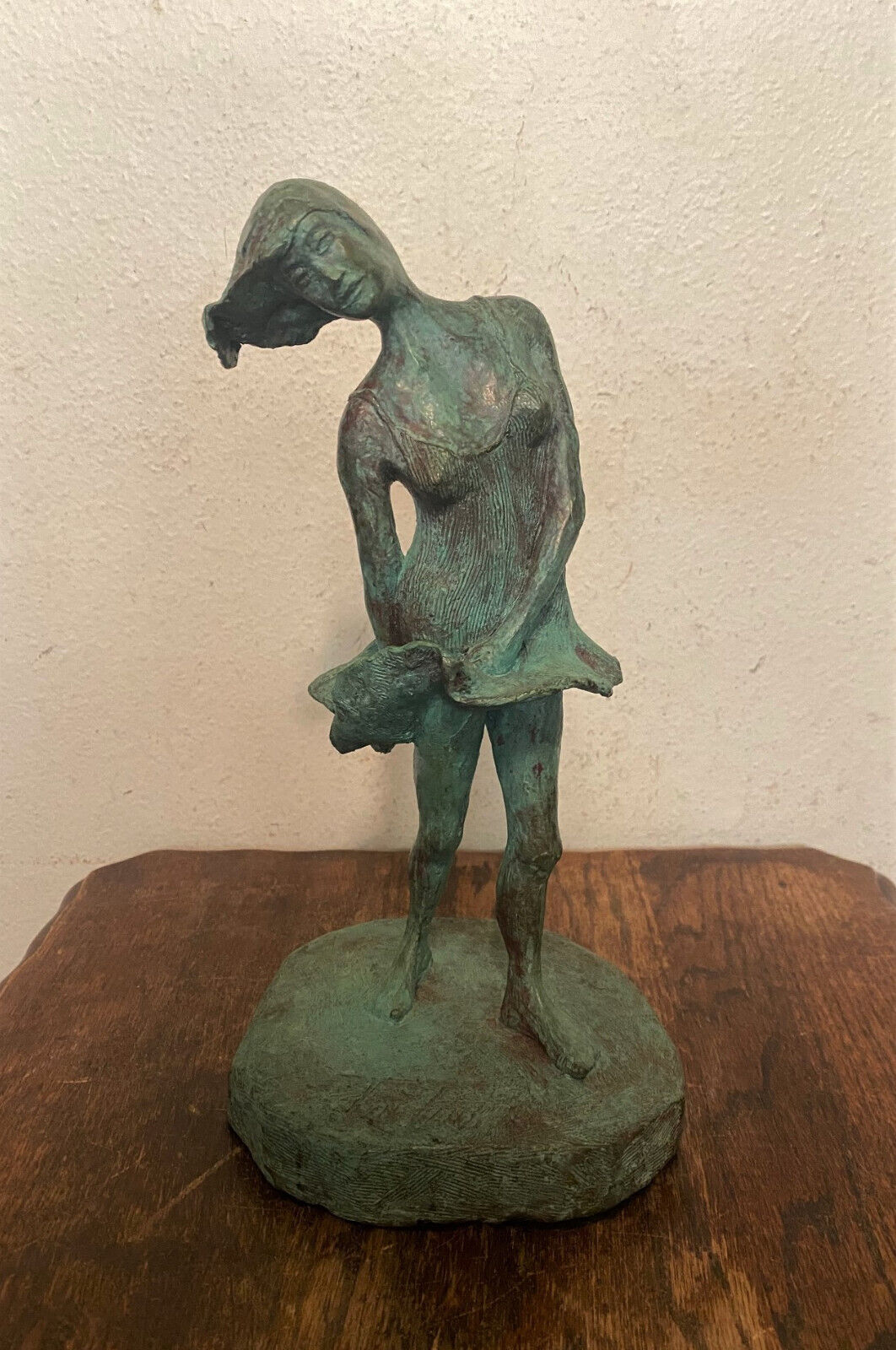 Vintage JAY PAUL Signed Verdigris Bronze Sculpture- Woman Dancer Ballerina, 12.5