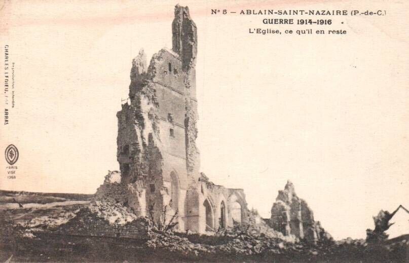Vtg Postcard WW I Ruins Church Ablain-Saint-Nazaire, France Unposted DB