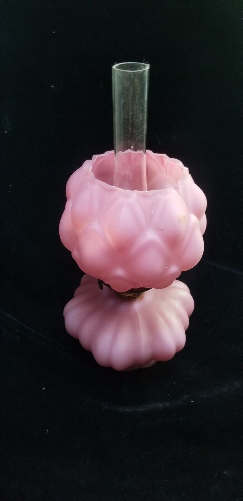 Antique Plume & Atwood (P&A) Pink Satin Artichoke Style Shade Miniature Oil Lamp
