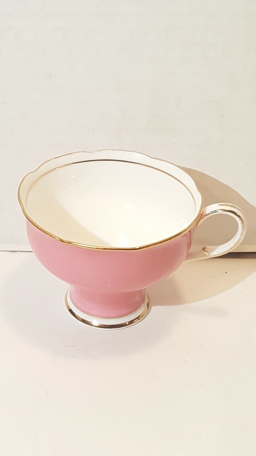 VINTAGE  PARAGON MINI PINK AND GOLD TEA CUP  BONE CHINA ENGLAND SCALLOPED EDGES