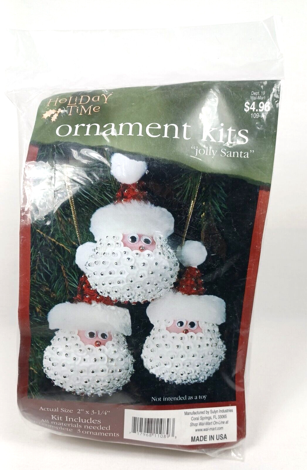 Jolly Santa Sequin Christmas Ornament Kit Red White Bead Holiday Time Walmart