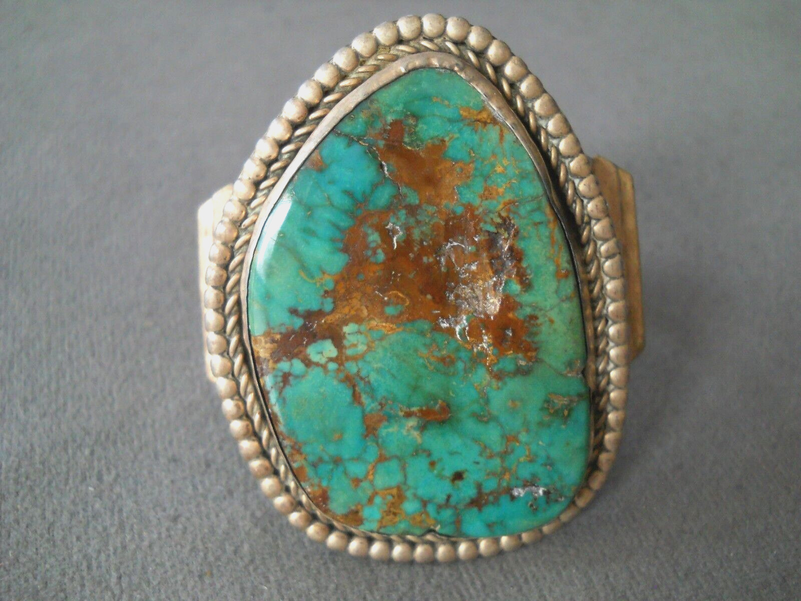 Native American Navajo Webbed Royston Turquoise Sterling Silver Cuff Bracelet