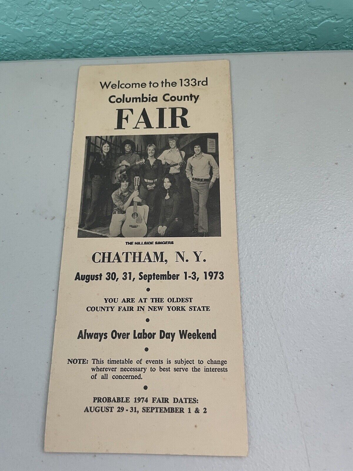 Vintage Columbia County Fair Chatham N.Y. Official Program 1973