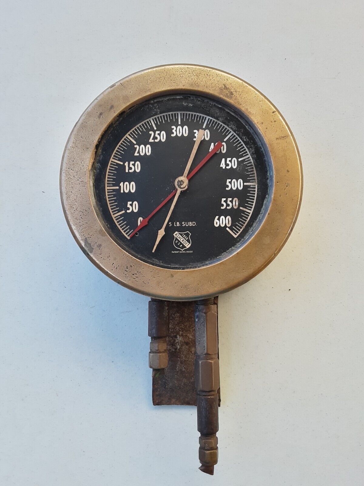 Very Rare Antique Steam Gauge With Double Pressure  And Double Hands  600 PSI