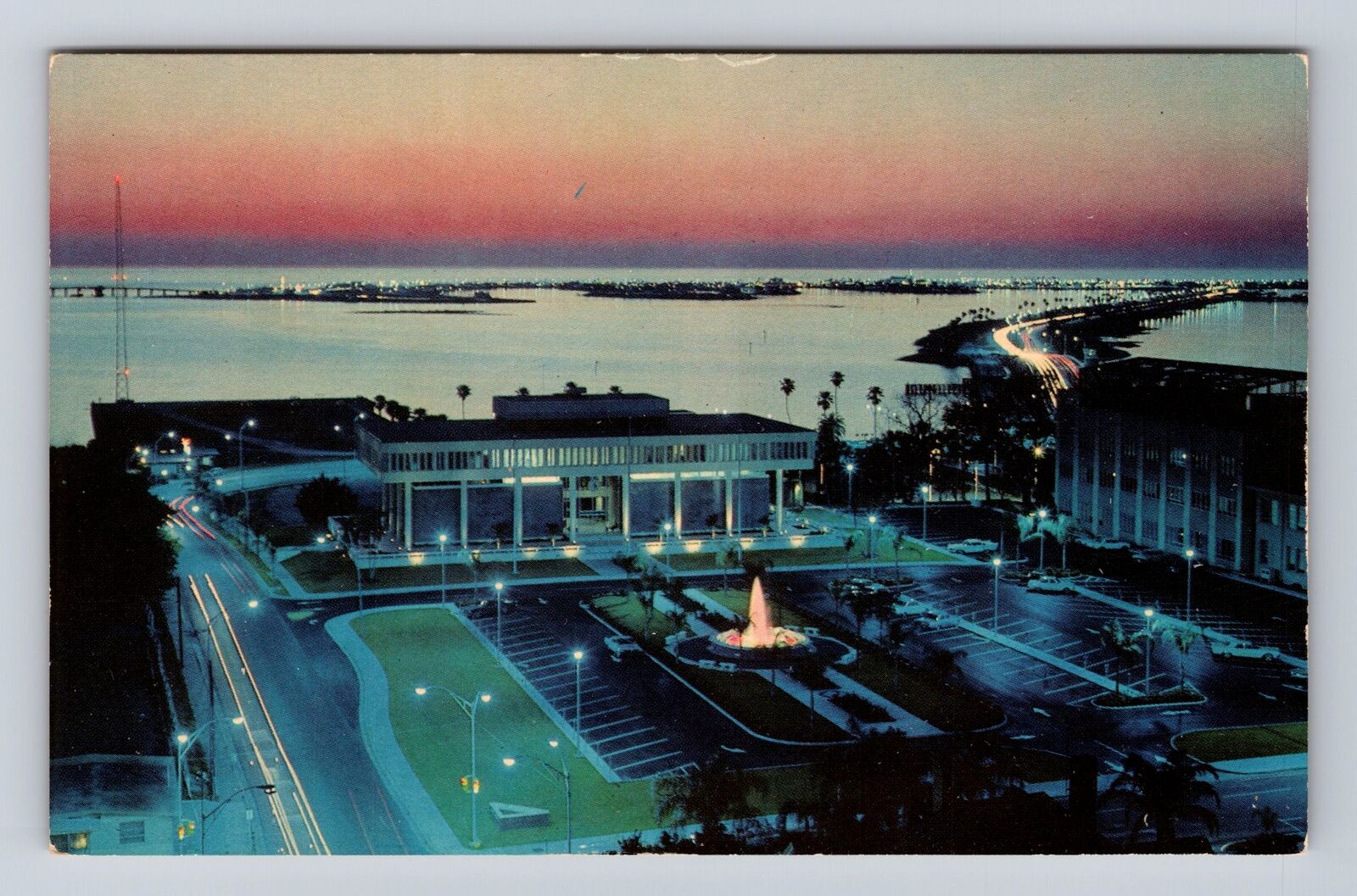 Clearwater FL- Florida, Aerial Clearwater Bay At Dusk, Antique, Vintage Postcard