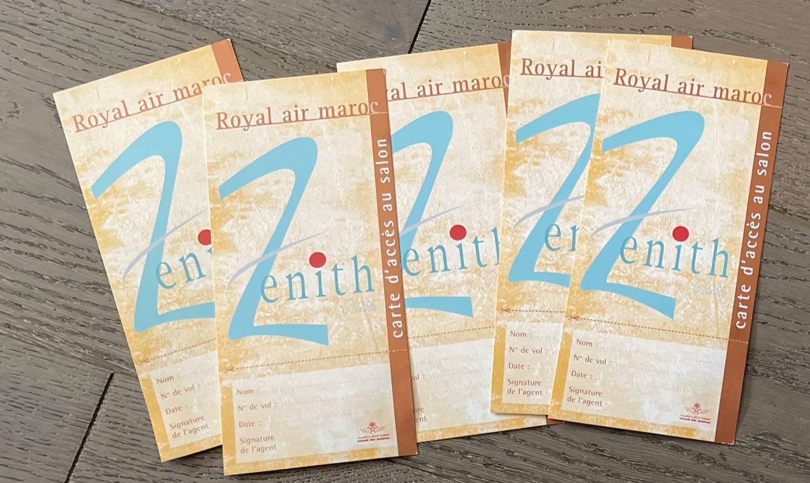 5 vintage Royal Air Maroc Airlines ticket envelopes Passes Commercial aviation