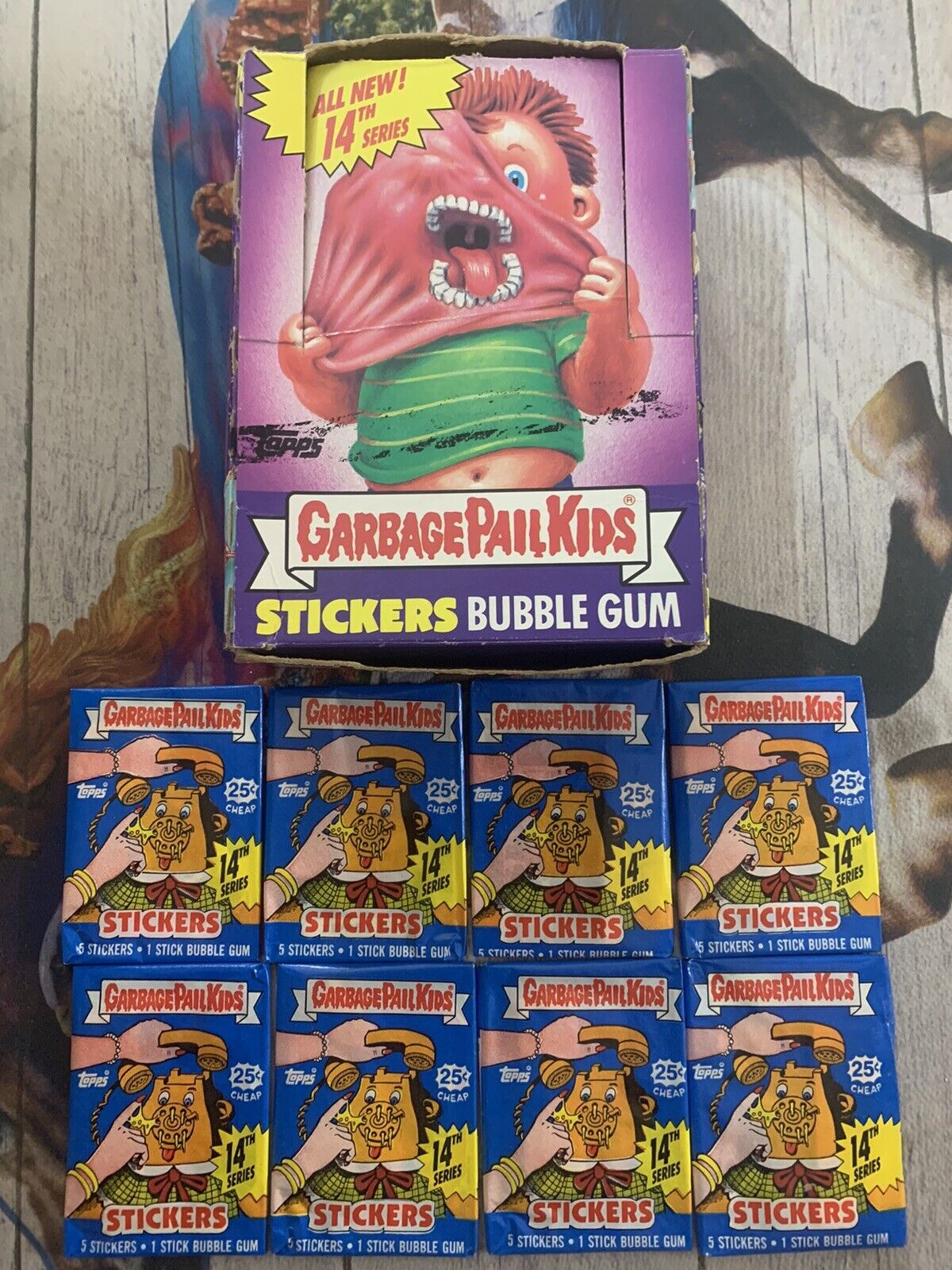 GPK Garbage Pail Kids Original 14th Series Box Plus 8 Sealed Wax Packs