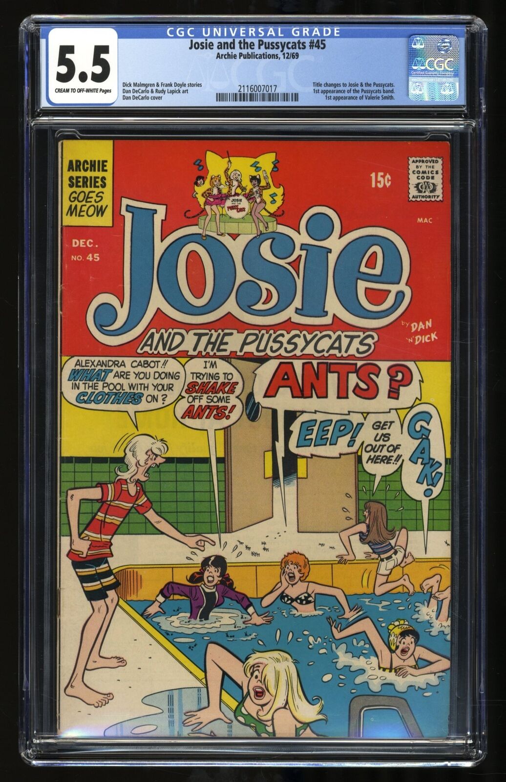 Josie and the Pussycats #45 CGC FN- 5.5 Dan DeCarlo Cover 1st Pussycats Band