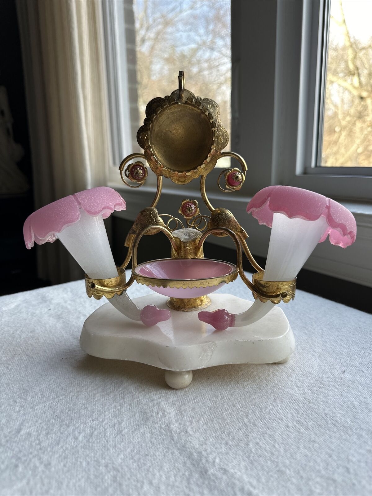 Rare Palais Royal Antique French Pink Opaline Glass Jewelry Stand