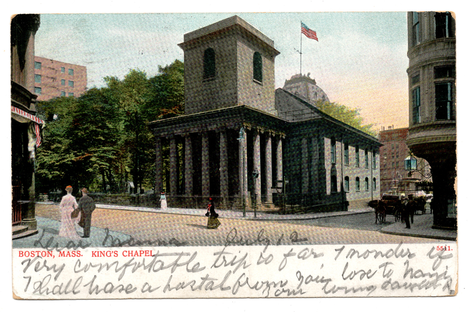 Antique King\'s Chapel Boston, Massachusetts Postcard Stamped 1905