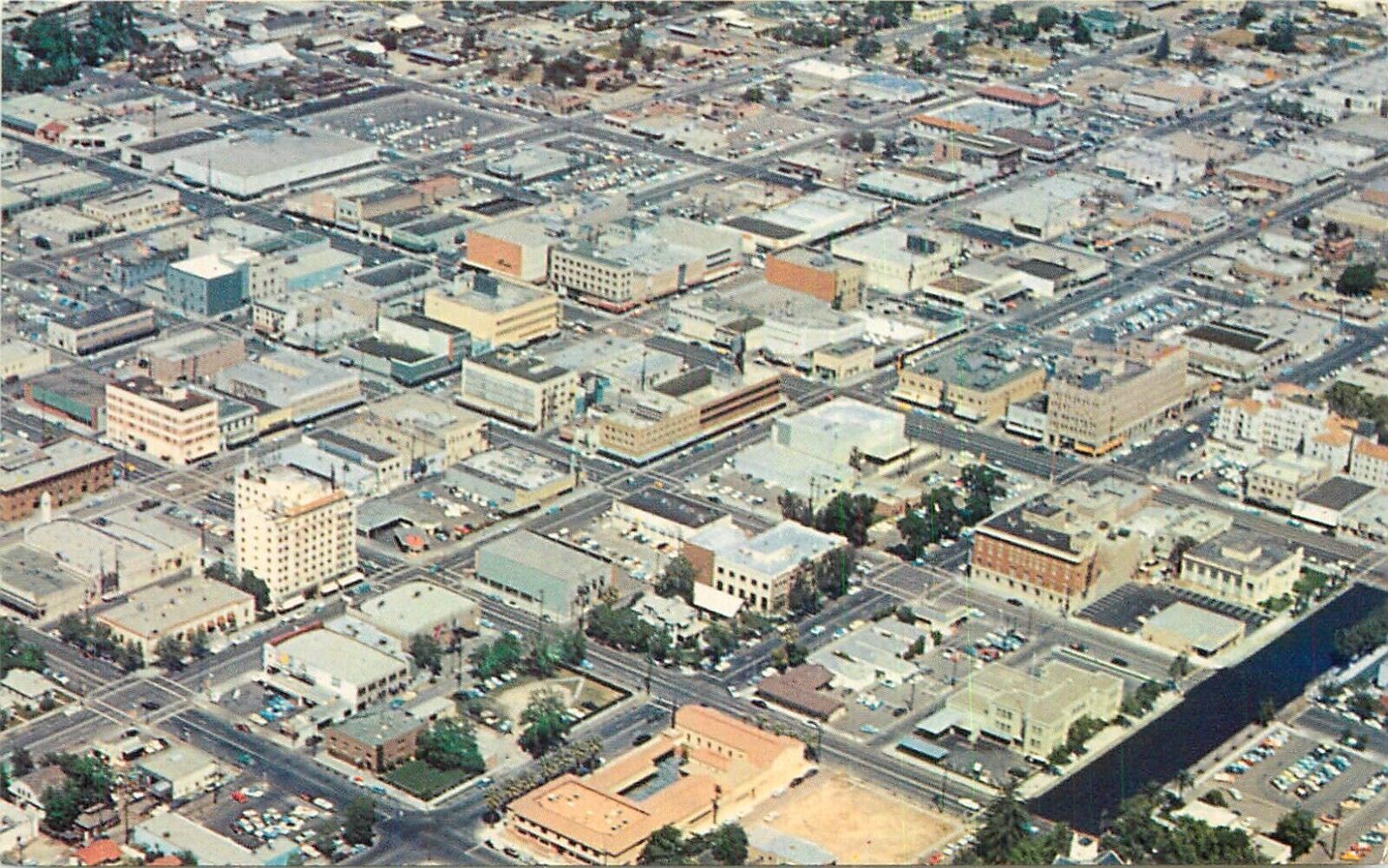 c1950s Aerial View of Downtown Bakersfield, California Postcard