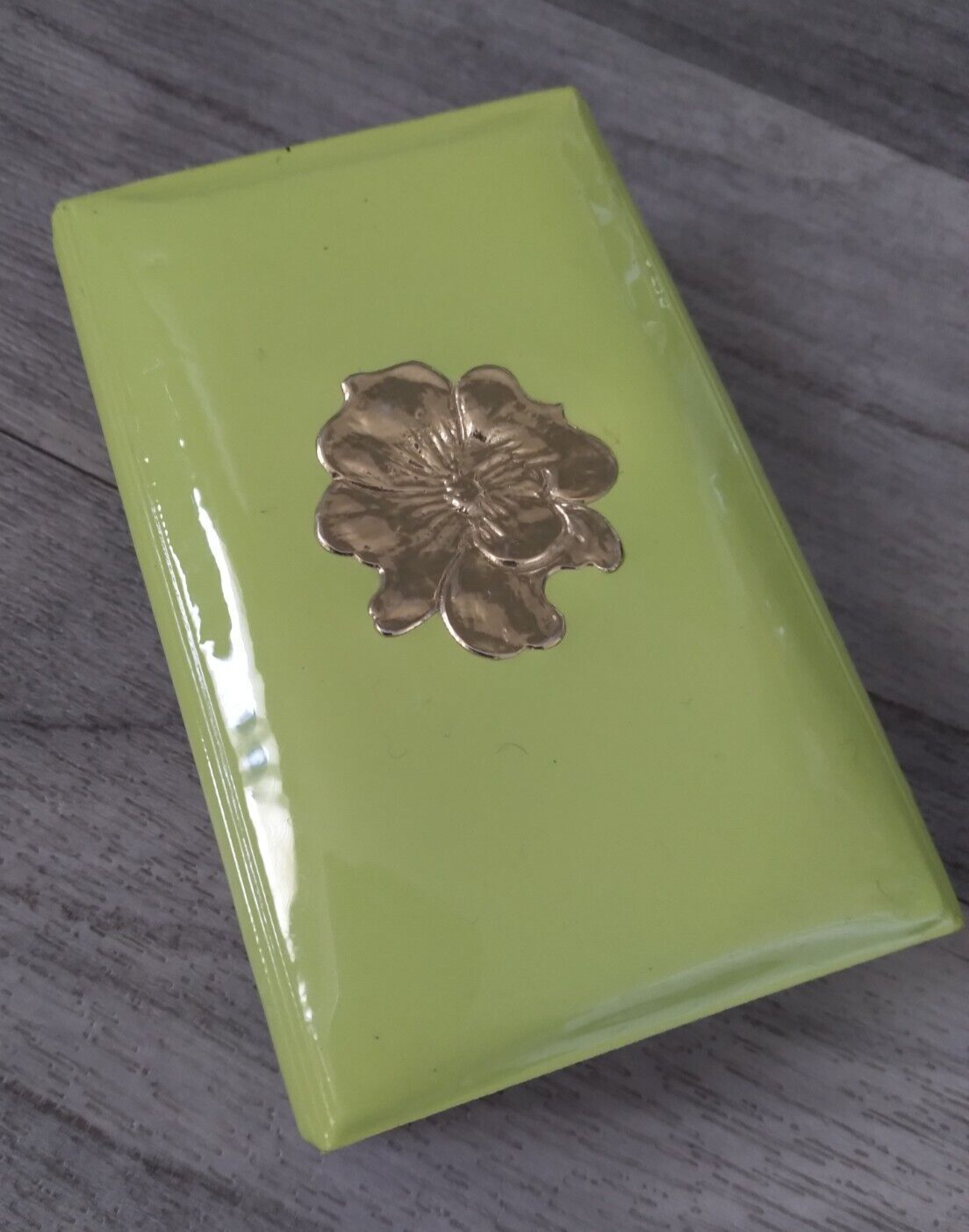 Vintage 1960s Vinyl Yellow Perfume Case with Gold Floral Center