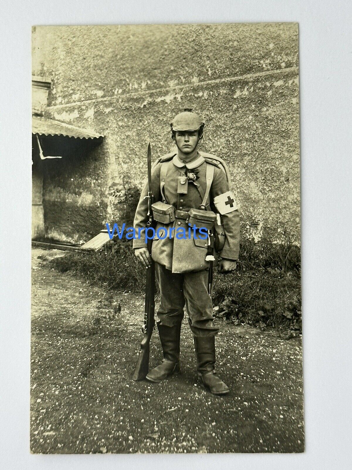 WWI Young German Soldier Pickelhaube bayonet Medic Red Cross RPPC Postcard V*