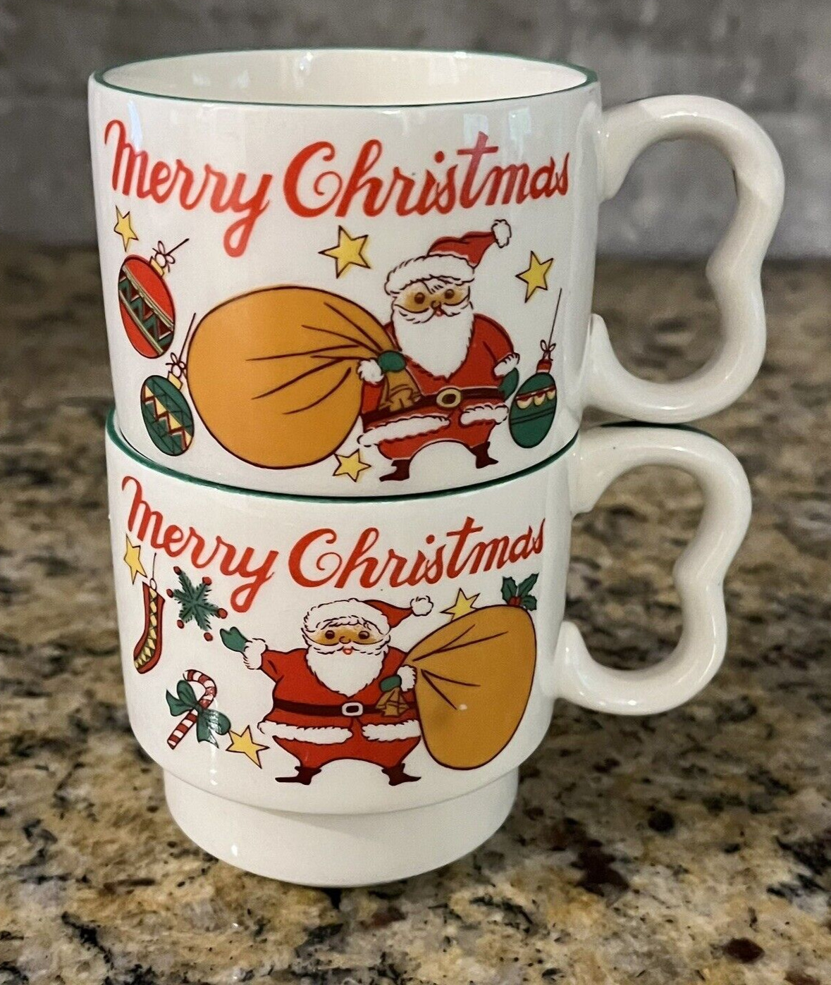 Vintage Santa & Presents Stacking Christmas Coffee Mugs 7 Ounce Made in Japan