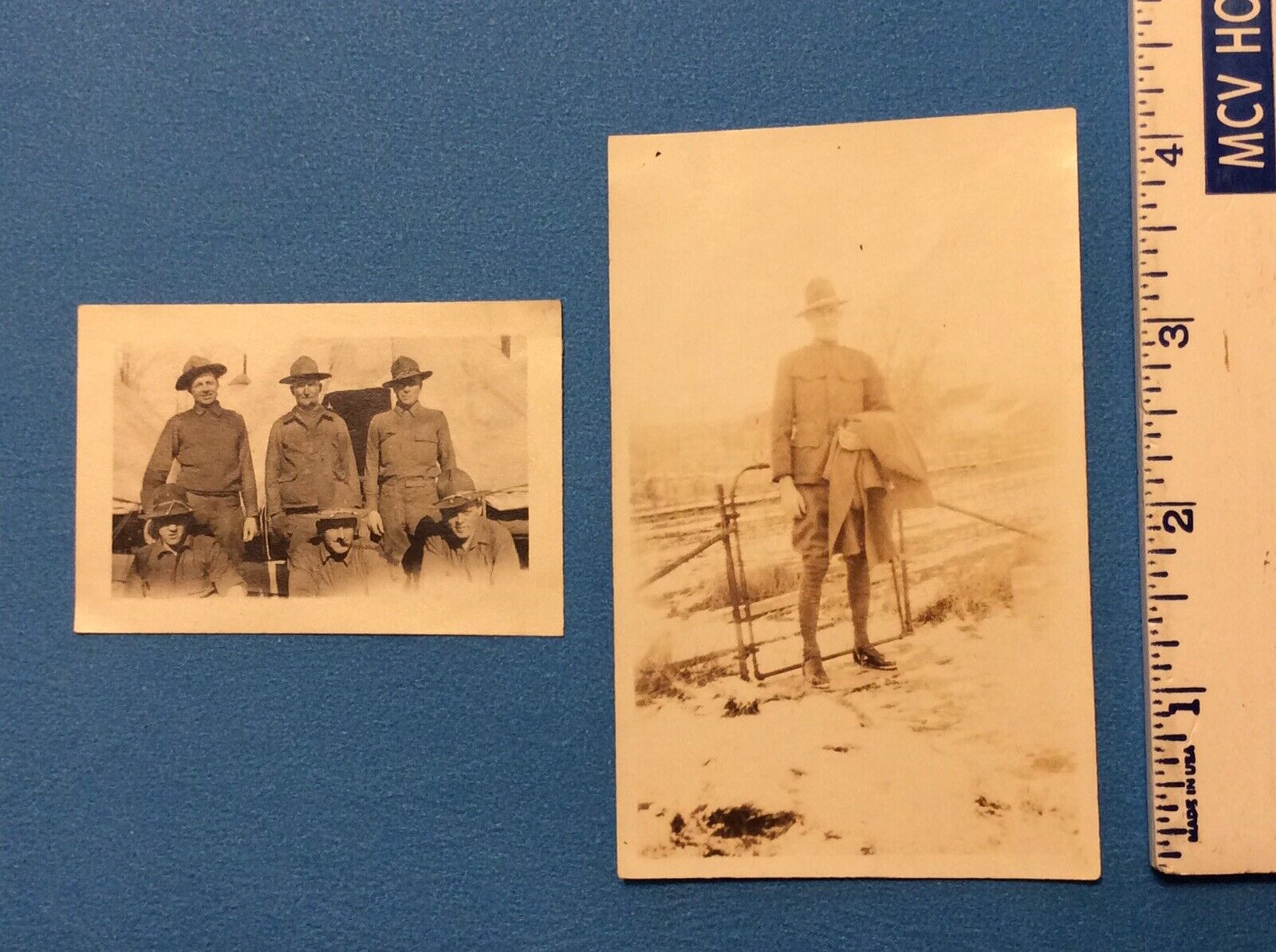 Pair- Antique Photos of WWI Soldiers In Their Uniforms-Nice Condition-Small Size
