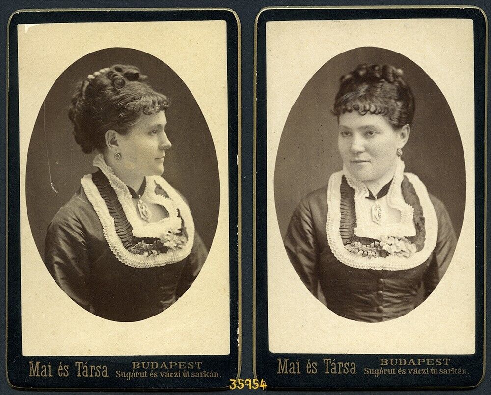 LOT 2x, same pretty woman w amazing hair, MAI Manó, antique CDV, 1880's  Hungary
