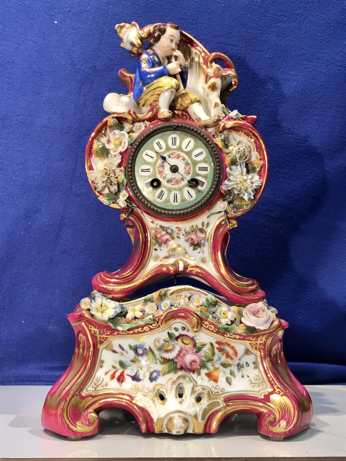 antique JAPY FRERES French FIGURAL Porcelain Strikes Clock,porcelain Dial