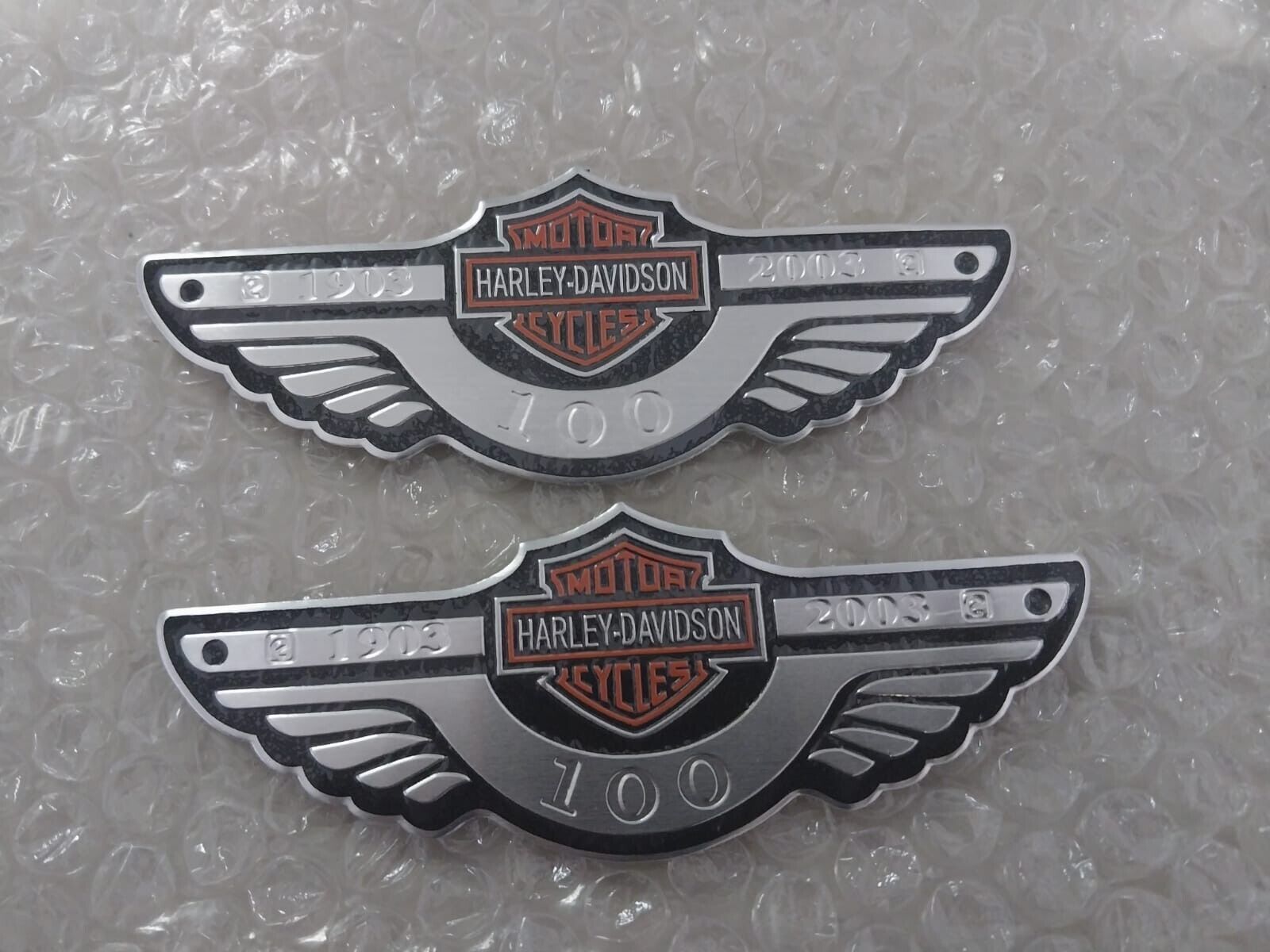 Harley Davidson 100th Aluminum Emblem Badge Pair