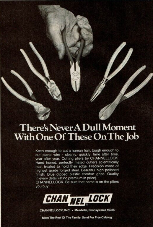 1980 Vintage Print Ad Channellock Cutting Pliers There\'s Never a Dull Moment