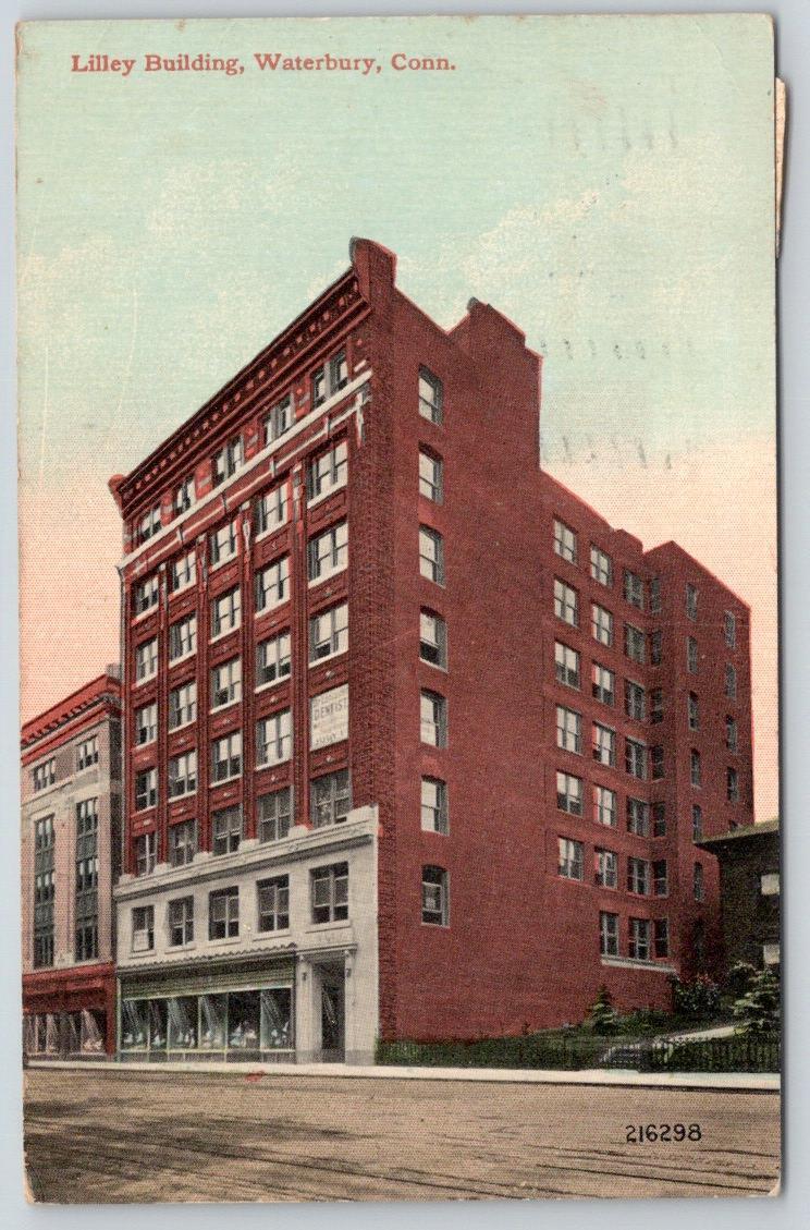 1913 WATERBURY CONNECTICUT CT LILLEY BUILDING RED BRICK ANTIQUE POSTCARD