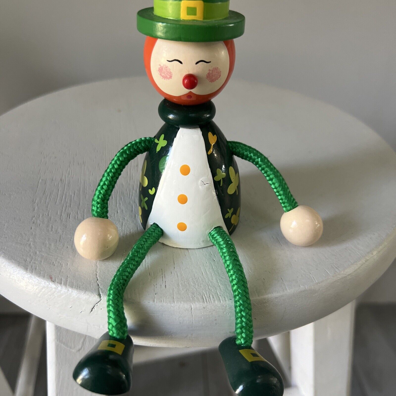 Vintage St Patricks Day Irish Shelf Sitter Shamrock Leprechaun Handcrafted