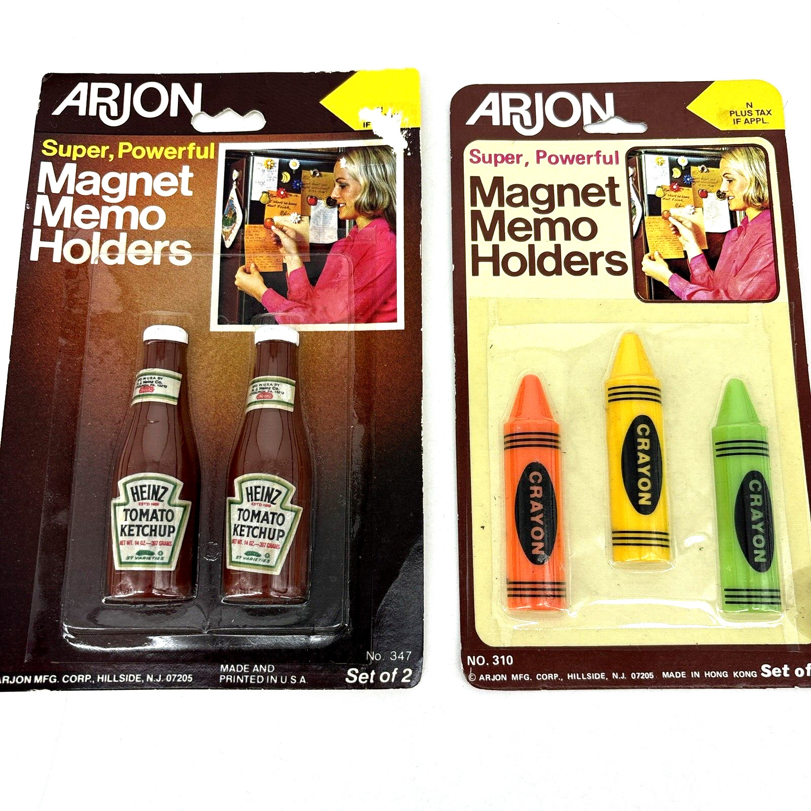 Vintage ARJON Refrigerator Magnets Memo Holders LOT Ketchup & Crayons NEW