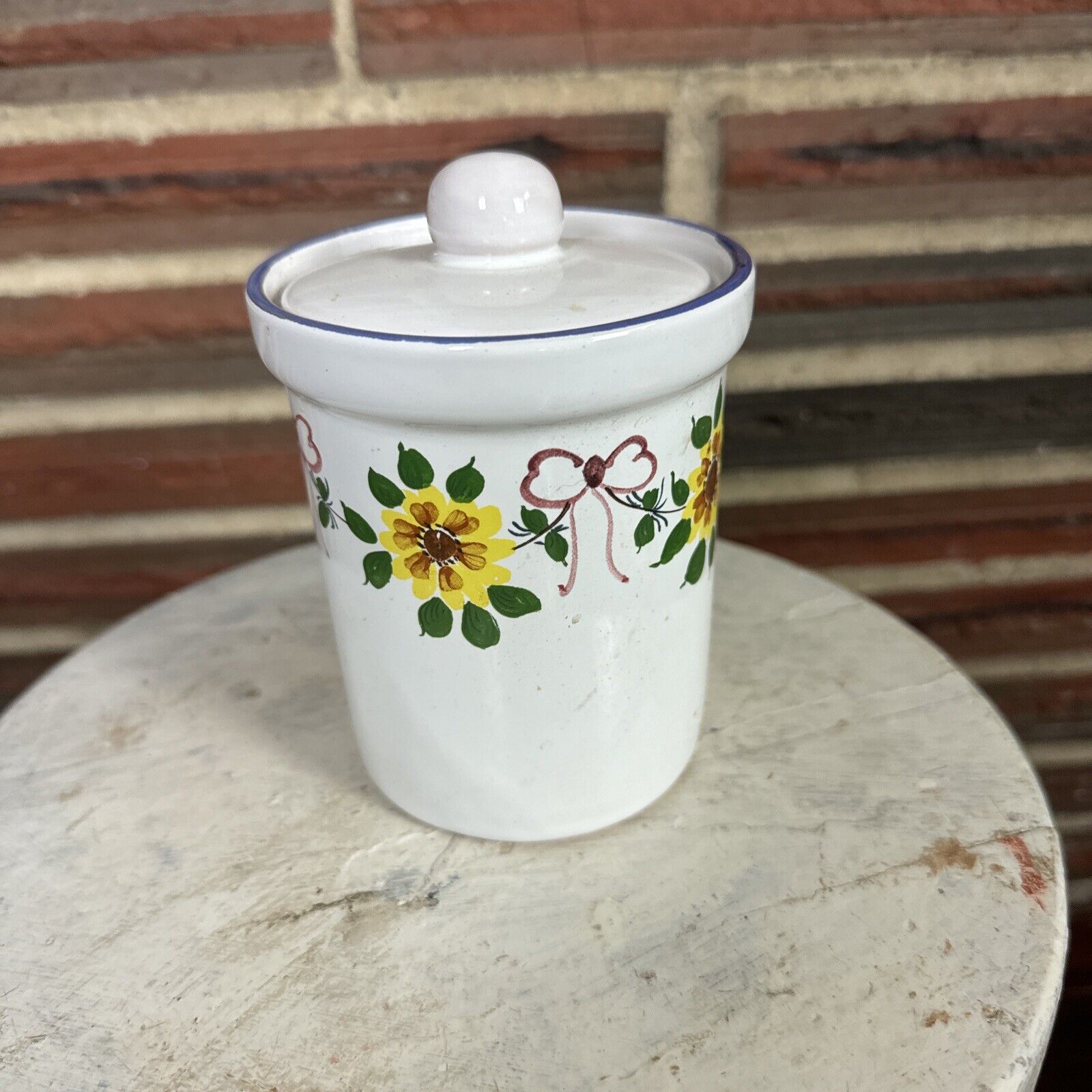 Vintage Floral Jar With Lid Flowers Yellow White Canister Home Decoration Medium