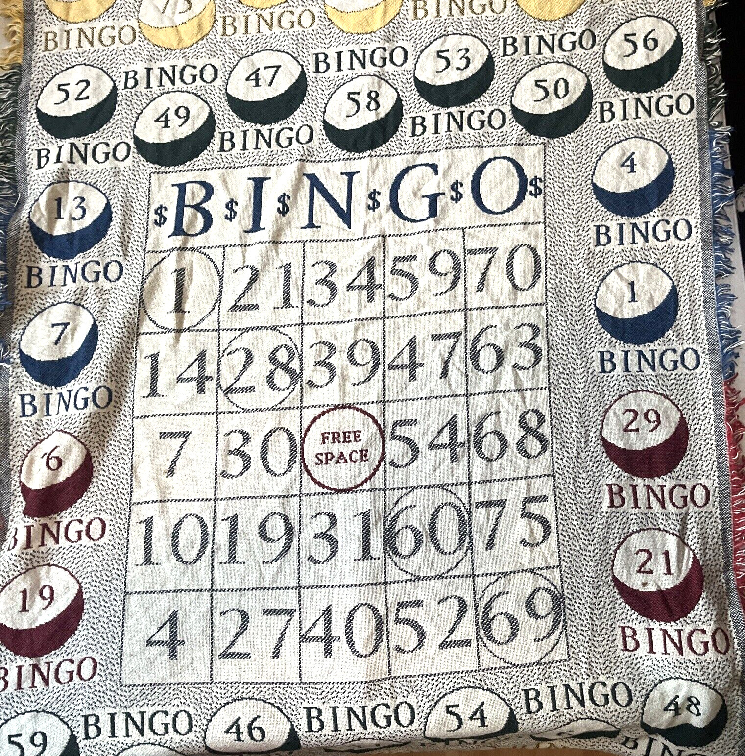 Vintage 1980s Bingo Throw Blanket VERY RARE