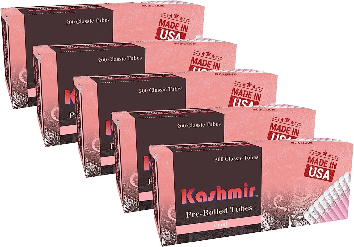 Kashmir Pre-Rolled Classic Tubes Clean and Smooth Taste Coral 200/Pack - 1000 Ct