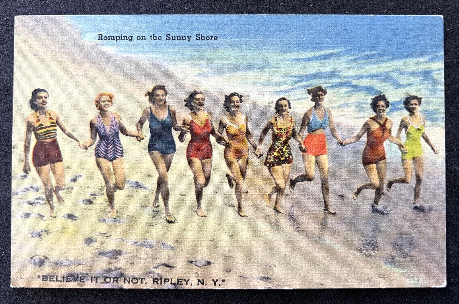 Vintage ROMPING ON THE SUNNY SHORE - BELIEVE IT OR NOT, RIPLEY, NY 1947 Postcard