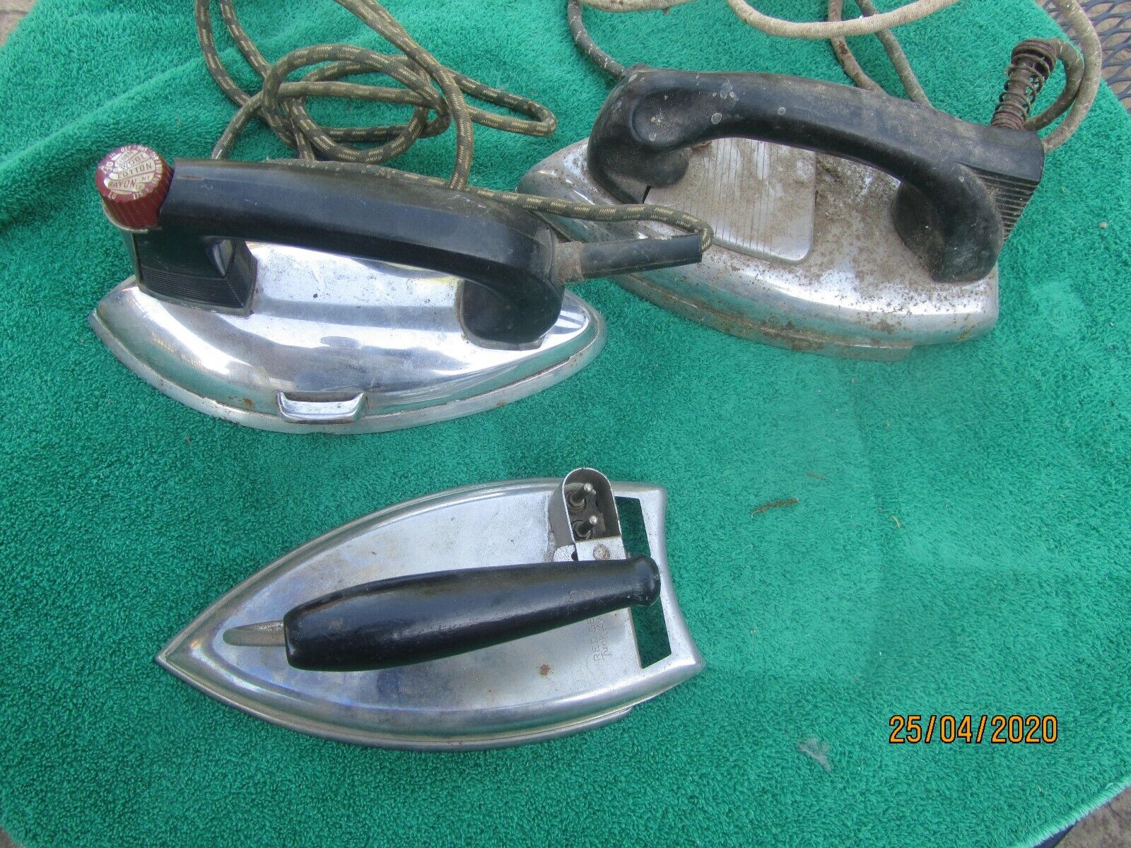 Lot of 3 Antique Chrome IRONS - GERNERAL MILLS / RED SEAL / GENERAL ELECTRIC 