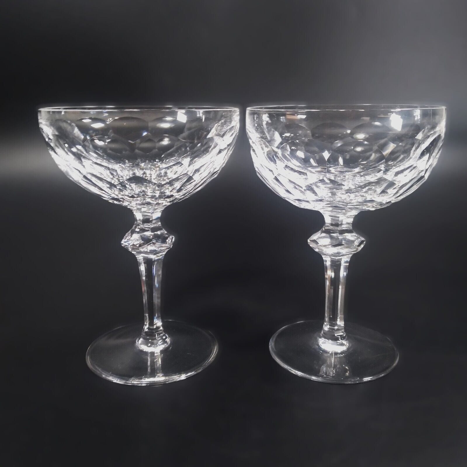 2 Waterford Curraghmore Crystal Champagne Tall Sherbet Goblets 2 Dings on Bases