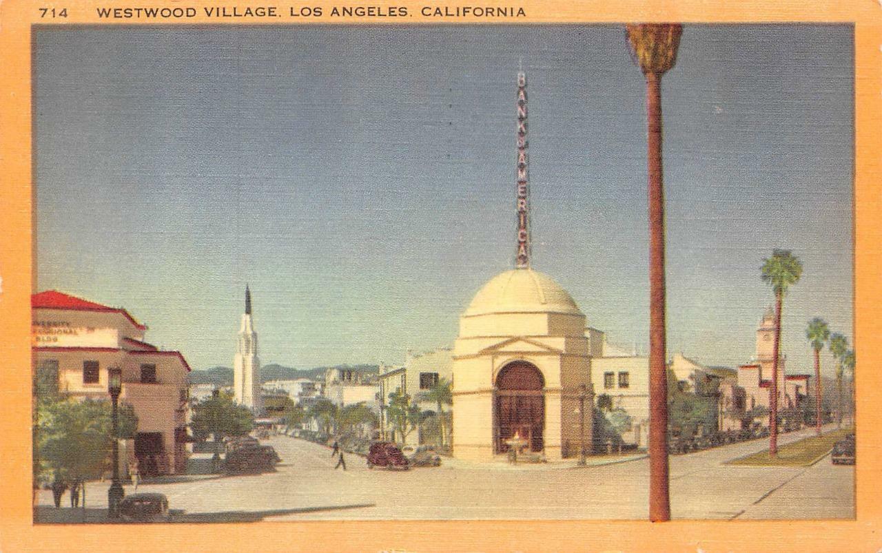 LOS ANGELES, California CA   WESTWOOD VILLAGE  Bank Of America  1948 Postcard