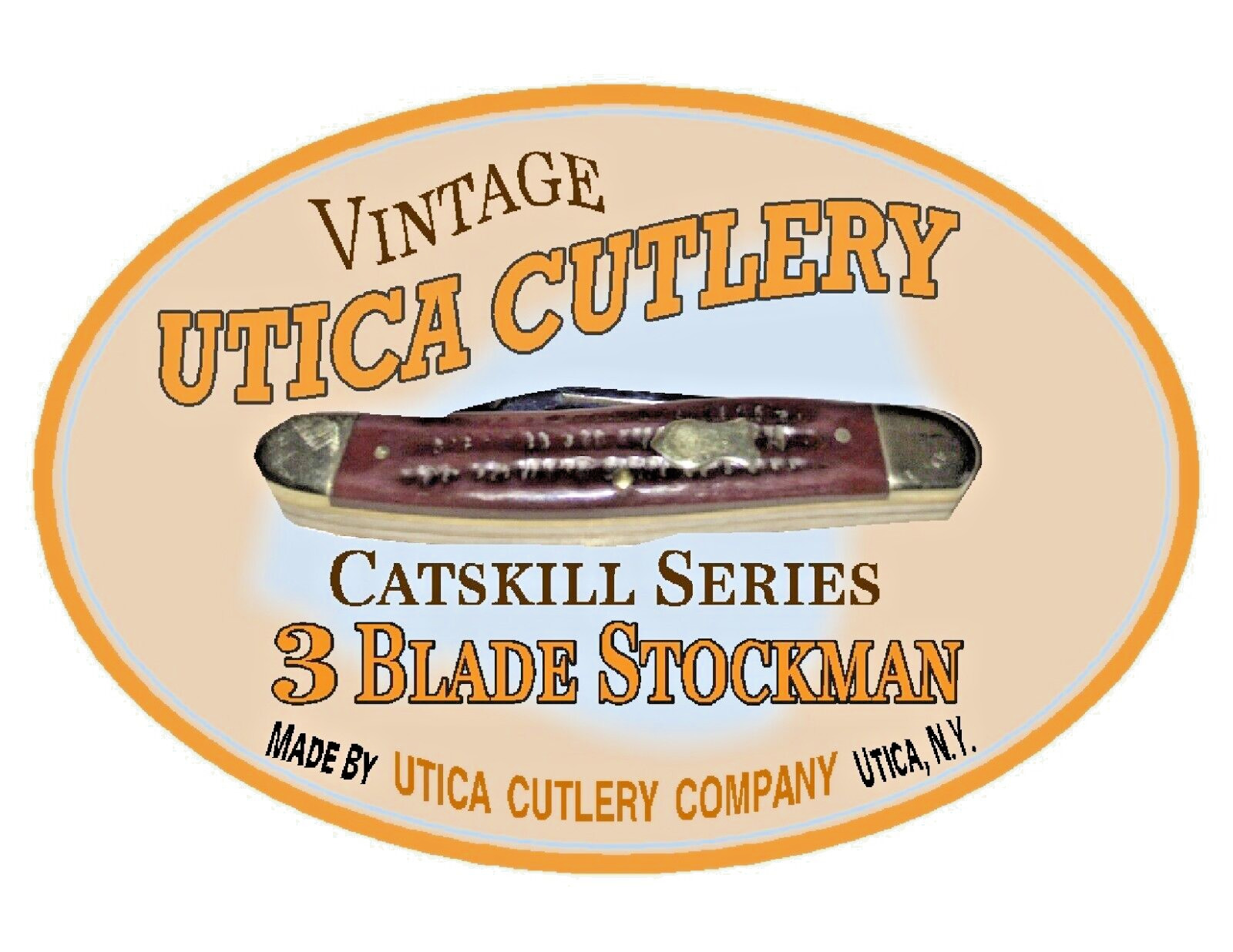 Vintage UTICA Cutlery Catskill Brown Bone Three  Blade Stockman Made in USA  New