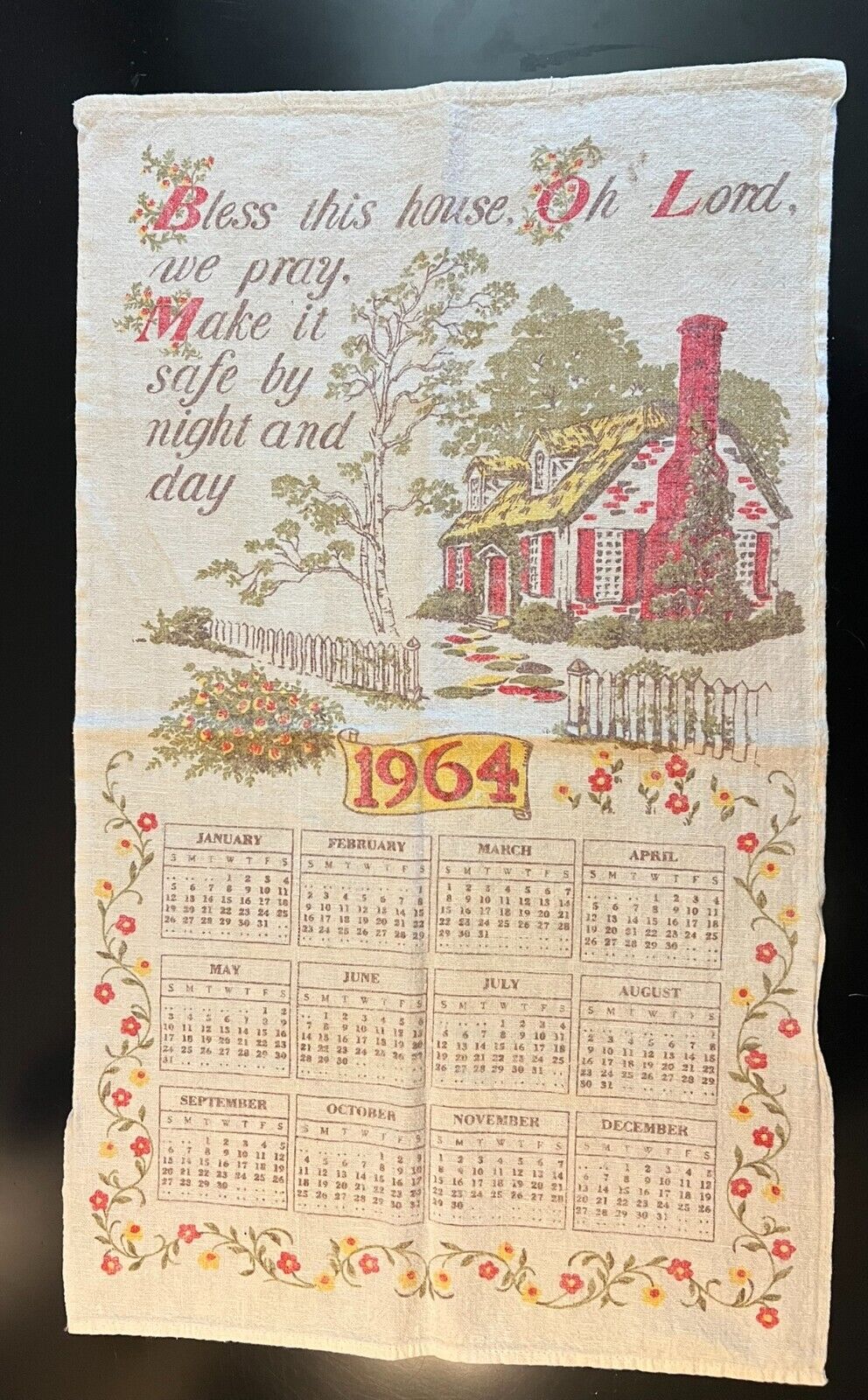 Vintage 1964 Fabric Calendar Farmhouse theme
