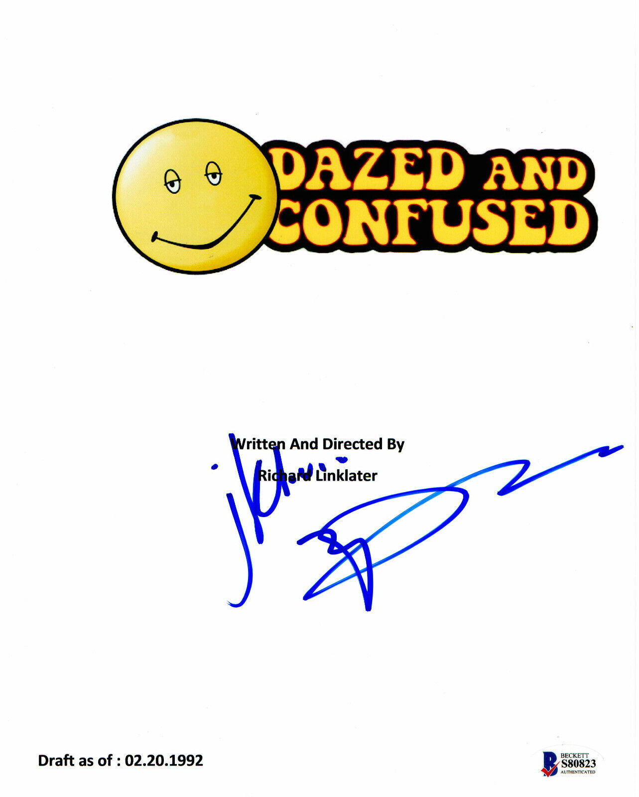 MATTHEW MCCONAUGHEY SIGNED AUTOGRAPH DAZED AND CONFUSED FULL SCRIPT BECKETT BAS