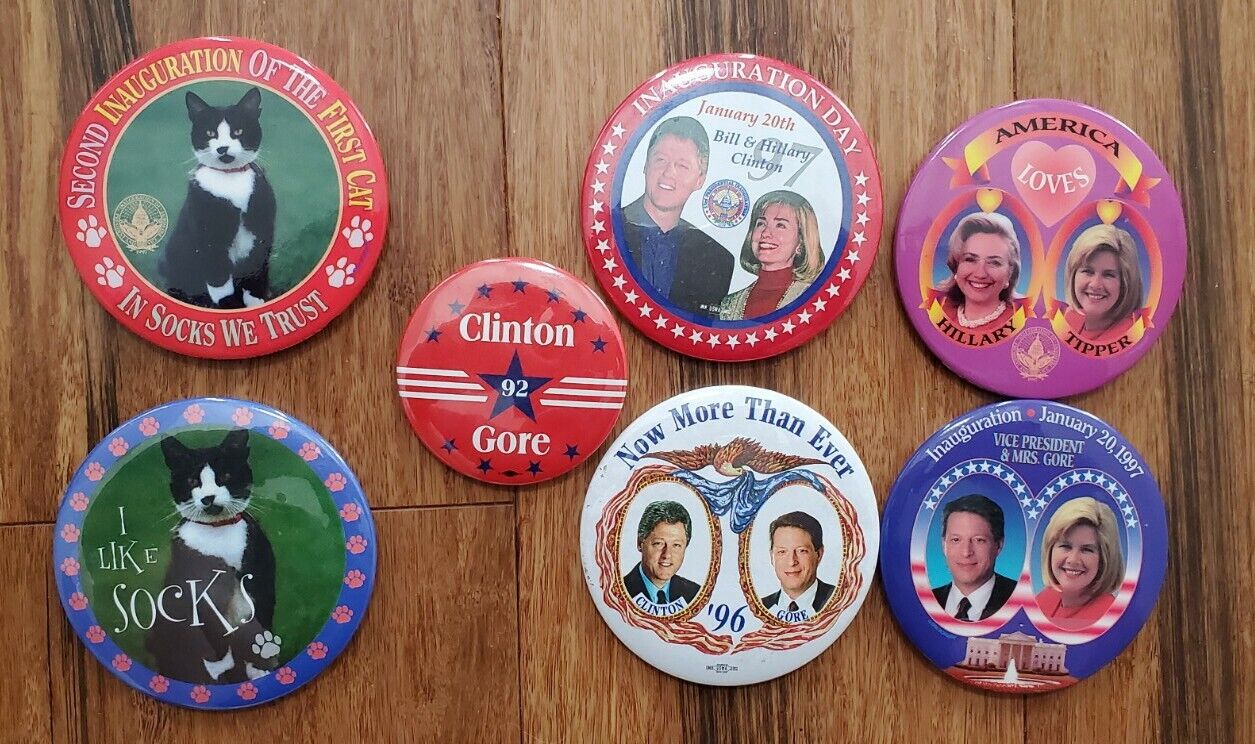 Vintage 90s democrat Political Pins Lot Bill Clinton hillary gore tipper