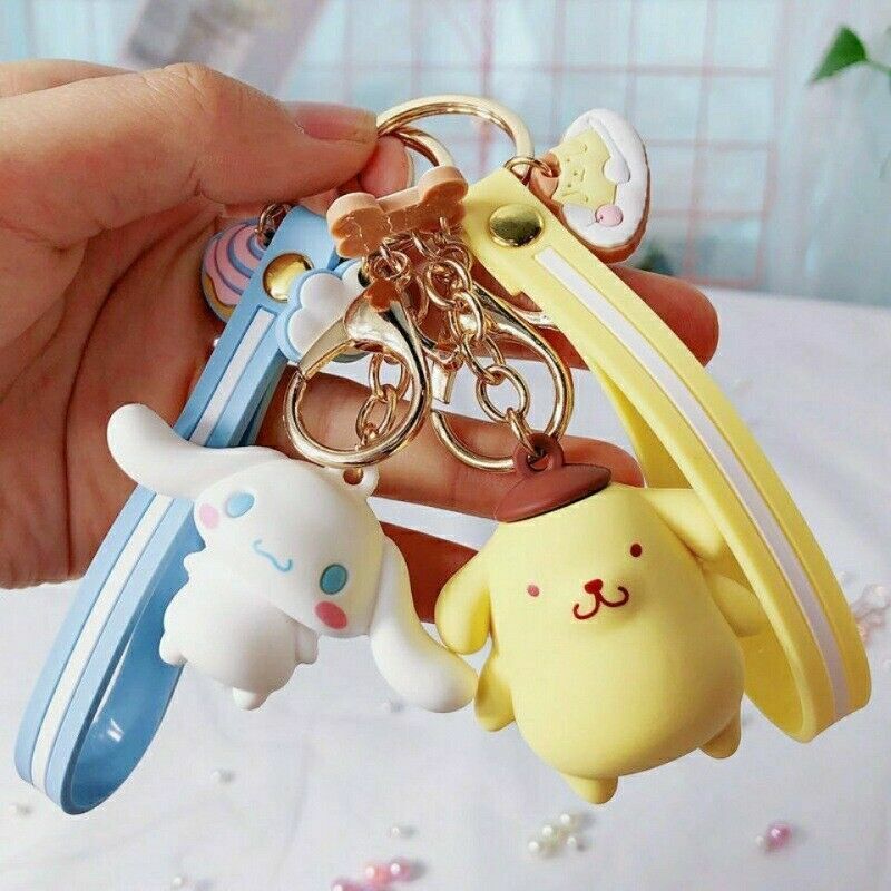 4Pcs ！cute 3D Cinnamoroll Keychain Sanrio Cute Keyring Pendant Cute Gift