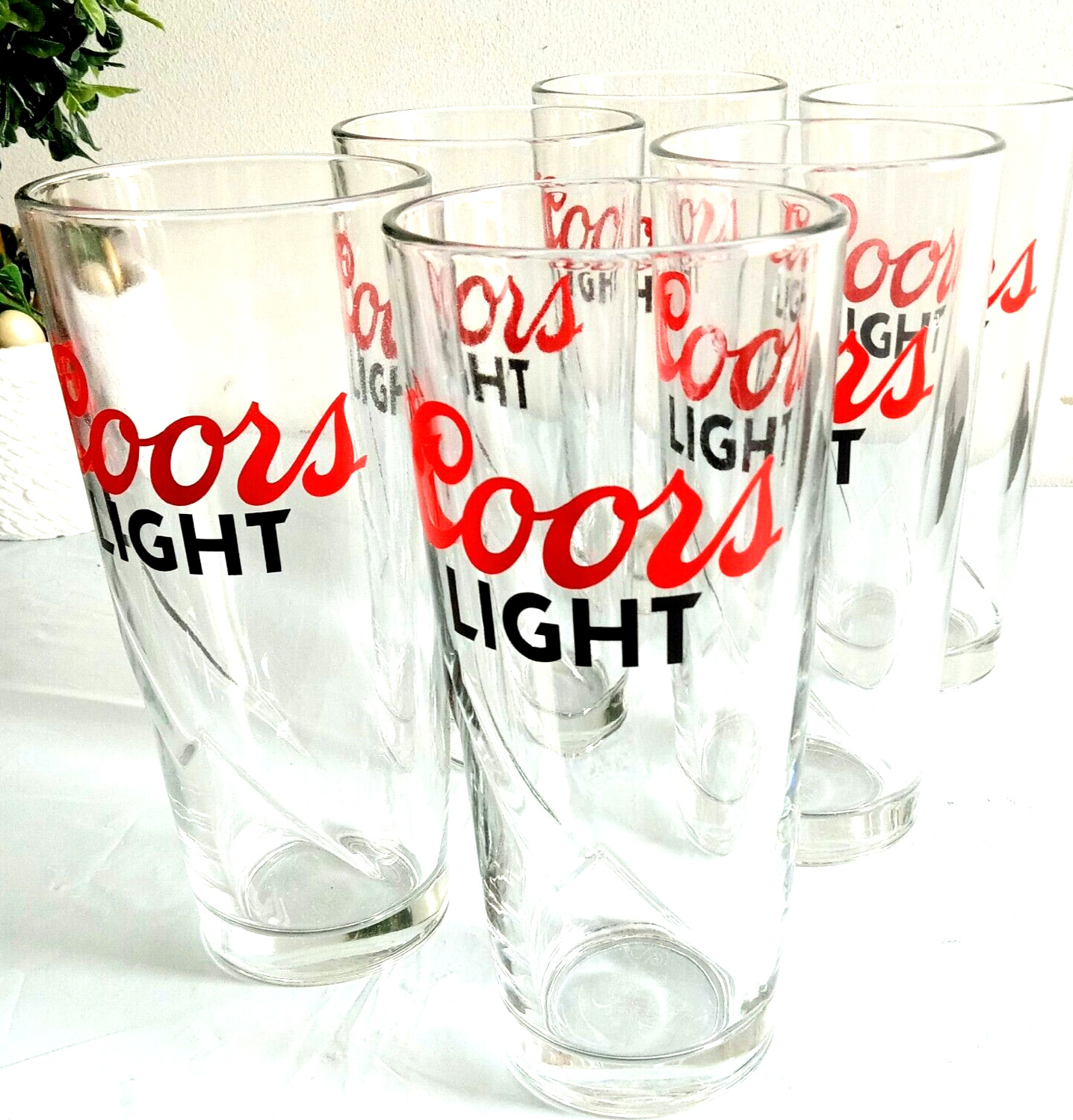 COORS LIGHT Set of 6 Beer Glasses 16 oz 1.9 lbs ea EMBOSSED MOUNTAINS BRAND-NEW 