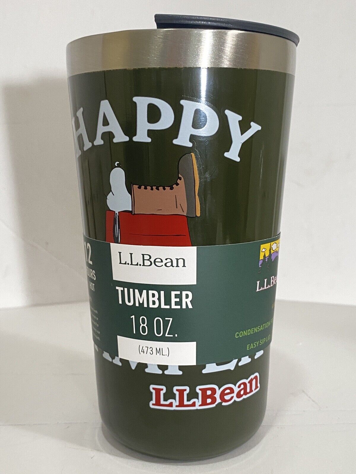 *READ LL Bean Peanuts Snoopy Happy Camper Tumbler Insulated Coffee Mug 18 oz NWT