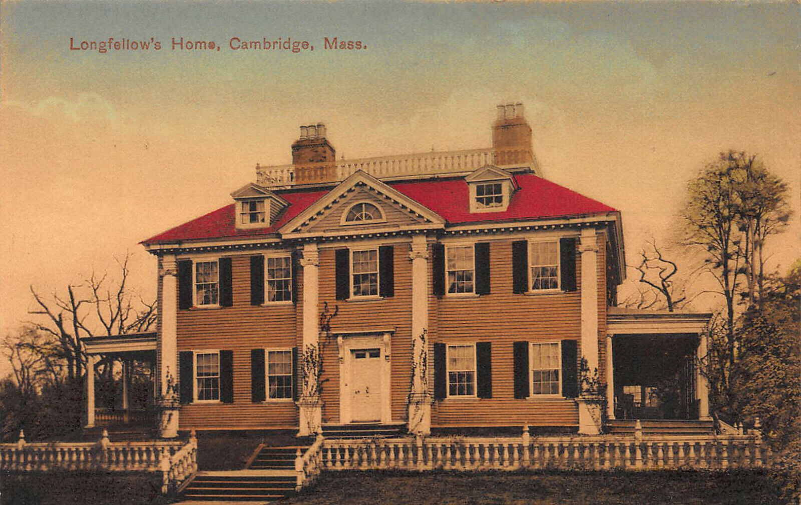 Longfellow's Home, Cambridge, Massachusetts, Early Handcolored Postcard, Unused