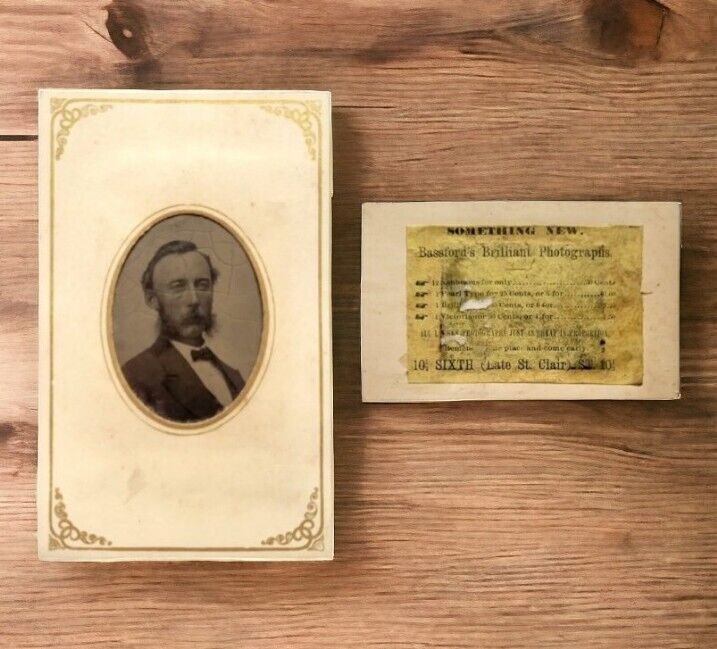 TinType Civil War Photo Era Ferrotype Man Side Burns Mustache 1800s Michigan