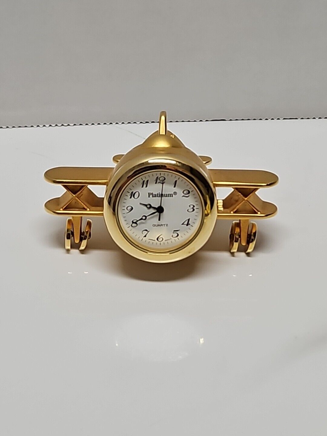 Gold-Toned Metal Mini Airplane Quartz Clock, Needs Battery 