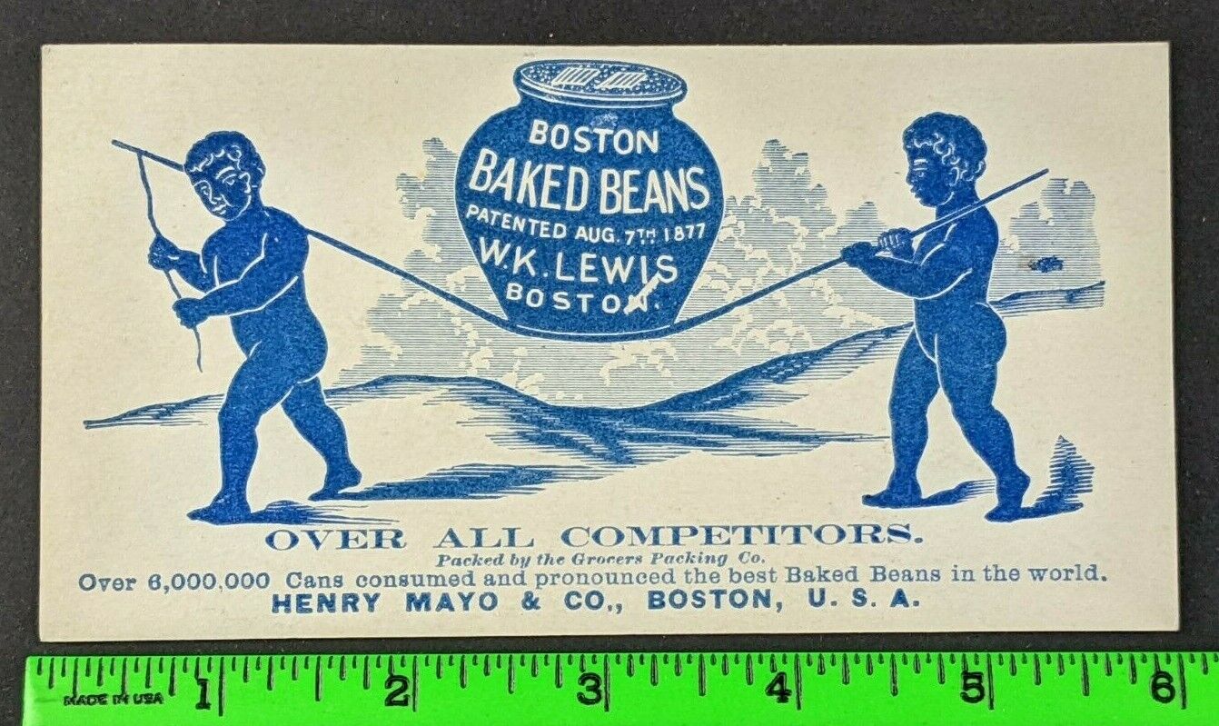 Vintage 1880s Cherubs Boys Carry Jar of Boston Baked Beans Box Label Trade Card 