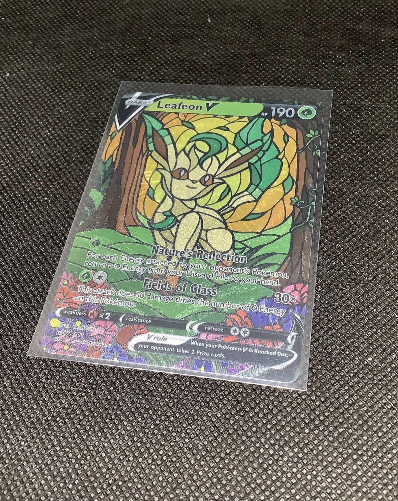 CUSTOM Leafeon Shiny/ Holo Pokemon Card Full/ Alt Art Stained Glass NM