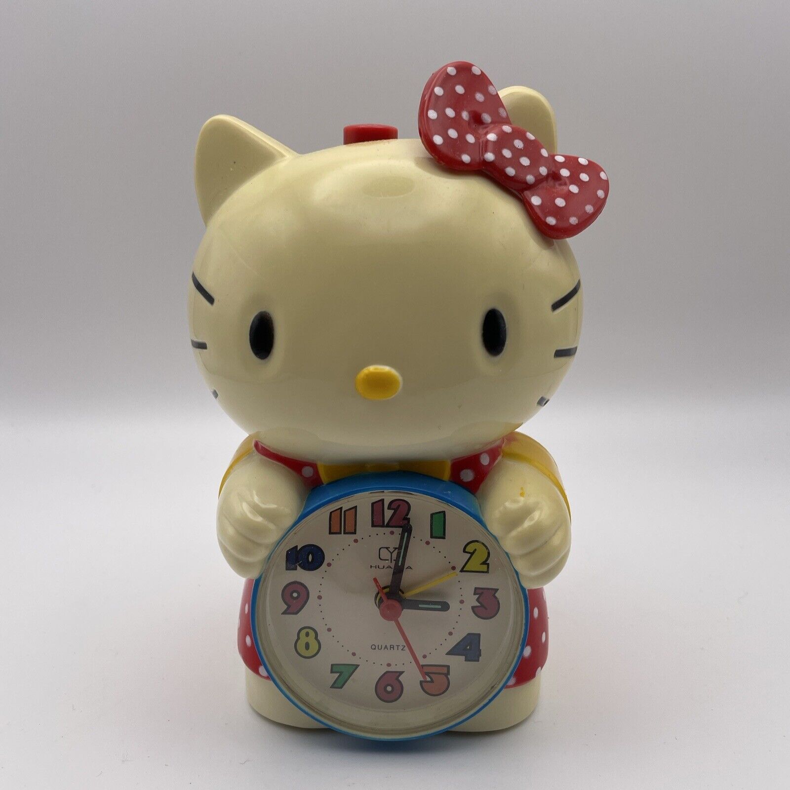 Hello Kitty Quartz Alarm Clock Pink Ribbon Polka Dots RARE *TESTED Clock Vintage