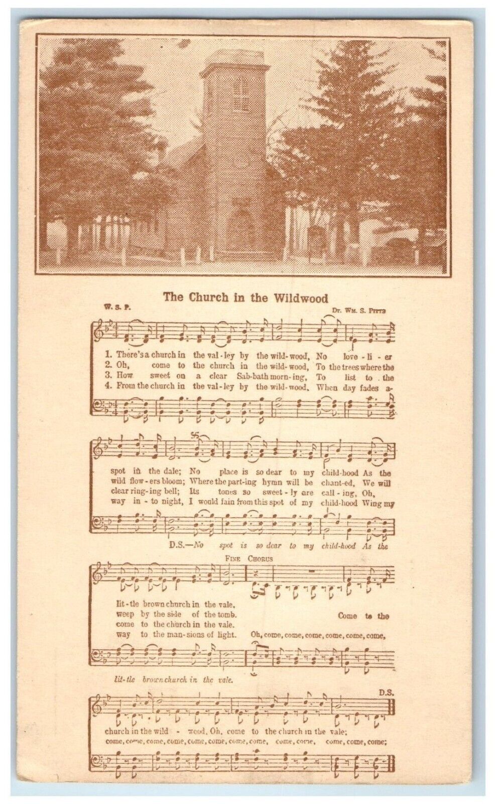 c1900 Church In The Wildwood Lyrics Song Bradford Church Nashua Iowa IA Postcard