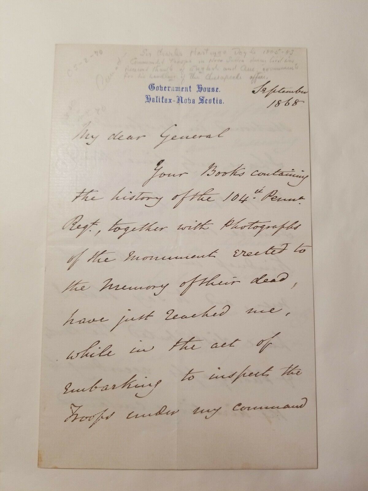 Charles Hastings Doyle British General Autograph Letter PSA DNA Signed 1803-1883